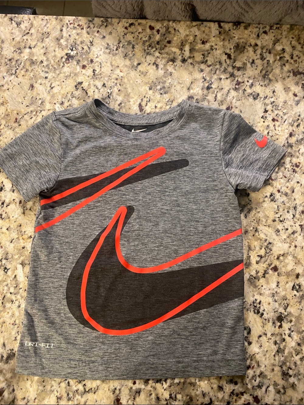 Nike Gray Heather Short-Sleeve Tee with Black and Orange Swoosh